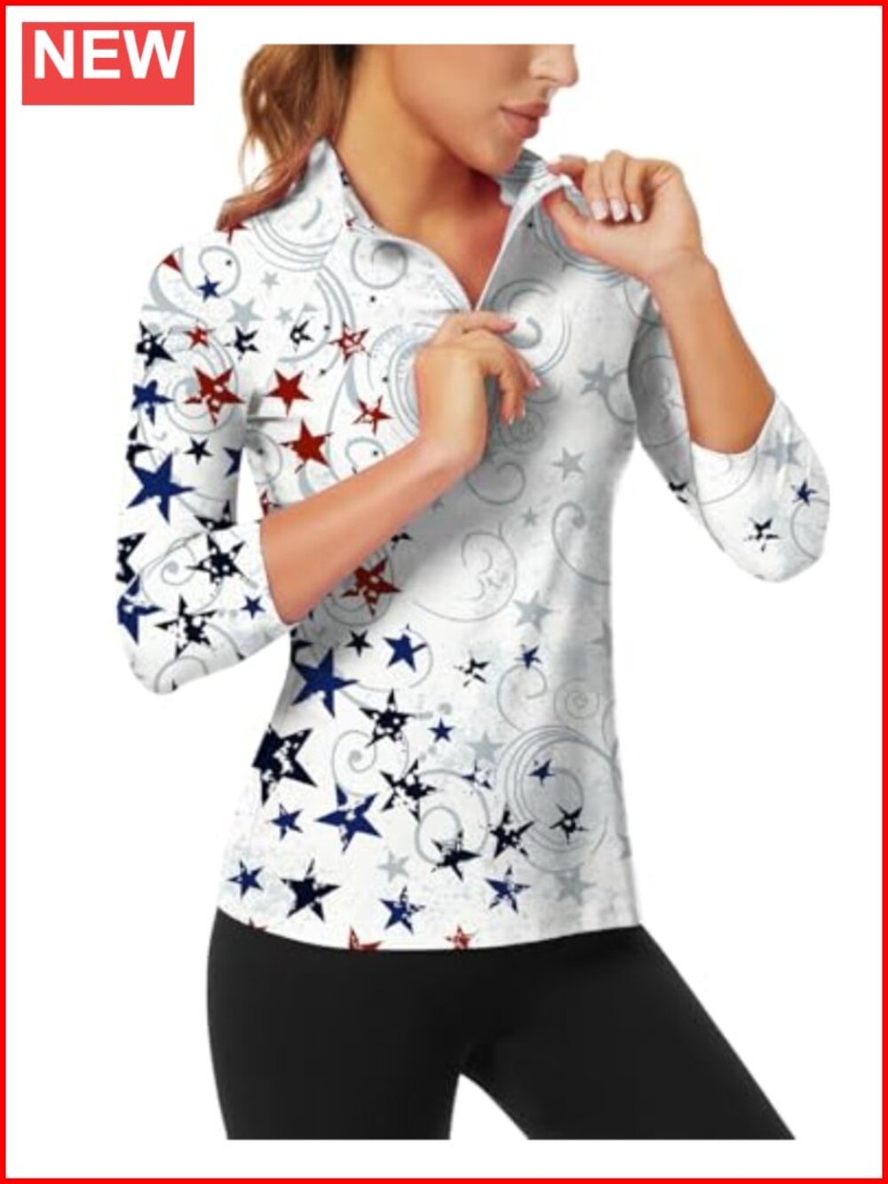 Women's 3/4 Sleeve Quarter Zip Golf Shirt Collared Athletic Top
